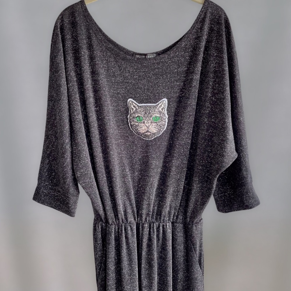 Metallic Gray Jumpsuit Cat detail